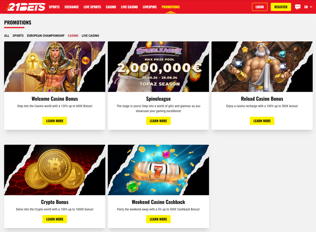 21Bets Casino Bonuses